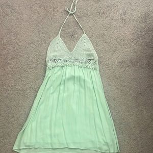 Worn once- turquoise crochet halter neck dress
